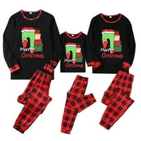 Božićne pidžame za obitelj, dugih rukava crtani vrhovi tiska + plaćene hlače postavljene božićnu noćnu