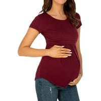 BabySbule Womens odozgo za čišćenje dame Ljetne materinske čvrste slatke majice okrugli vrat kratki rukav s preklopnim trudnicama
