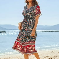 Ljetne haljine za zazor žena ispod $ zzwxwb haljine za žene ženska modna boemska vintage V-izrez labav