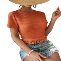 Ženska casual obična okrugla vrat kratkih rukava narančaste majice s
