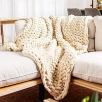 Chunky Knit Bobet Sage - Zelena luksuzna chenille pokrivač za dekor seoskih kuća; Boho dekor bacajte
