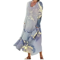 Haljine za žene Ljetne haljine Print dugih rukava okruglih haljina za rušenje sa džepom na klirensu