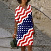 HHEI_K TANKS TOPOVI Ženska moda Casual Neovisnosti Dan Ispiši V izrez Half haljina od pola rukava