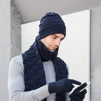 Kape za žene Muška jesenina zimska kapa plus baršun debeli pleteni škak šal rukavice Threece Navy Plava + m