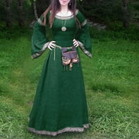 Ljetne haljine za žene okrugli izrez Modni maxi čvrsta haljina s dugim rukavima zelena 3xl