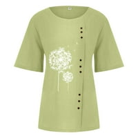 Ženski vrhovi kratkog rukava odštampana bluza Casual Women Ljeto okrugla izrez majice Tuničke majice zelena 5xl