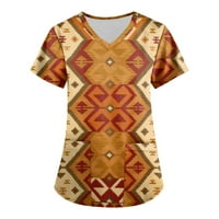Ženski vrhovi ženske etničke tiskane kratke bez rukava V izrez Vredni džep bluza narandžasti xl