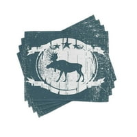 MATE MATS Set od 4, Grunge Rustikalna pozadina životinja u zapadnom stilu američke divljine, pratećim placemima za trpezarijski stol, standardne veličine, sive boje