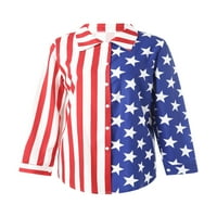 Qiylii američka dugmeta za zastavu dolje za žene 4. srpnja dugi rukav V izrez labave majice Vrhunska