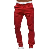 Symoidne muške stane hlače - casual gumb Otvoreno Slim Fit ravne čvrste pantalone crvena xxxxl