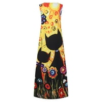 Ausyst haljine za ženska ležerna duga haljina s prugastom cvjetnim printom maxi haljina za ruke za nju