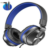 Kid Odyssey ožičene slušalice s mikrofonom, sklopive slušalice sa uhom sa kablom za uno, prijenosne lagane stereo žične slušalice za tablet za telefonske tablete za laptop računar, crna i plava