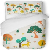 Posteljina set šarene sove sa jesenom šumom i jelenom narančastom apstraktno prekrasna ljepota duplice veličine prekrivača sa jastukom za kućnu posteljinu uređenje sobe