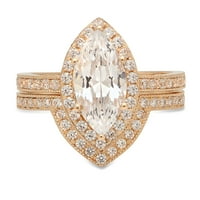 2. CT Marquise Cut originalni kultivirani dijamant SI1-si G-H 14K Yellow Gold Halo Angagement Wedding Bridal Set Dizajnerski prsten BW Set W Crystal Boide Stones veličine 9