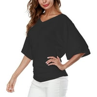 Podplag Fashin ženski vrhovi, ženska modna boja majica V-izrez bluza bluza s rukavima bluza