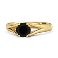 Solitaire 0. CTW okrugli crni spinel sterling srebrni zlatni Vermeil Split ženski prsten