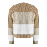 Džemper za čišćenje za žene casual crewneck prugasta boja blok dugih rukava slobodni pleteni pulover