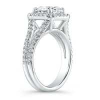 Ženska 18k bijeli zlatni karatni asečji rezan bijeli safir Split BAND Diamond Halo Angažman prsten 0. Ukupna težina karata G-vs Diamonds