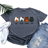 Prednjeg swalk-a Lose Sat Crew Crw Tort s kratkim rukavima Modni vrhovi Cat Print Ljeto Kratko majica Bluza Pulover