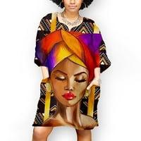 Žene Afrički print v izrez Kratka haljina sa džepovima Srednja rukava labava casual mini haljina