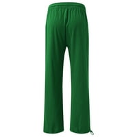 Xinqinghao Ženske solidne boje otvorene dne duge hlače Elastične struke Naplaćene labave pantalone plus veličina ravno-nogu casual hlače zelena xxxxl