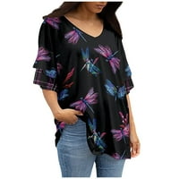 Grafički bluza Pristimlje za lakiranje Ležerne prilike, okrugli izrez Ljeto za žene Purple 3xl