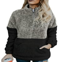 Sidefeel Womens Fleece Plišani pulover Dukserica LoobrockBlock Dugih rukava na dugim rukavima Torbe Bluze Majice Tamno Sivi XL 16-18