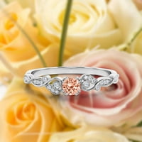 Vintage Look Boho & Hippie 0. Carat Round Cut Morgatite i dijamantski moissitni prsten za uključivanje, vjenčani prsten u 10k čvrsto bijelo zlato, poklon za ženu, dainty wimmise prsten, obljetni prsten