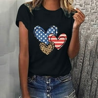 Žene patriotske majice Američka zastava kratkih rukava Grafički slatki srce tiskani tee Top Crewneck