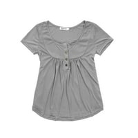Izhansean ženski V izrez vrećice peplum Tunic vrhovi Ljeto labavo kratki rukav casual bluza siva xxxxl