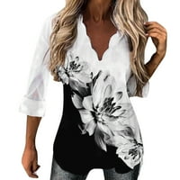 Ženska majica modne bluze TOP V izrez Pulover tiskani ležerni za odmor cvjetni tiskani dugi rukavi žene