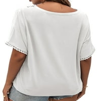 GRIANOOK Women majica čipkana majica V izrez Tee dame labav pulover modna bluza s kratkim rukavima bijela