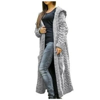 Entyinea Ženski lagani Fall Cardigans Long Stripe Knit Otvoreni prednji džemperi Jakna Siva 4xL