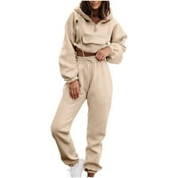 Ženska odjeća za duks prevelizirane dugih rukava dugih rukava dukserice jogger hlače zimske fleke Solid