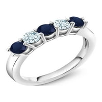 Gem Stone King 1. CT okrugli plavi safirni nebo plavi akvamarin srebrni prsten