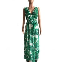 Ženski stilski šifon bez rukava sa remenom V-izrezanim cvjetnim maxi haljinama zelene m