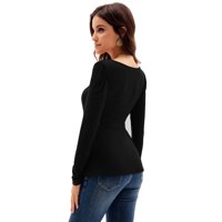 Grace karin ženski casual visoki rastezljivi dugi rukav pulover pepum top V-izrez bluza