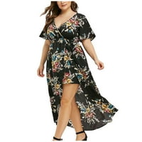 Plus veličine nepravilnog maxi haljina za žene, ljetne casual kratkih rukava s kratkim rukavima cvjetna tiskana duga haljina za plažu i odmor