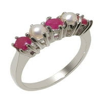 Britanci napravio je 10k bijeli zlatni prirodni rubin i kultivirani prsten od ženskog ženskog ženskog zlata - Opcije veličine - veličina 10.25