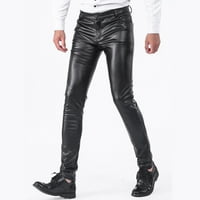 Jiyugala Hlače za muškarce Slim fitch kožne pantalone gamaše boja elastične trend motociklističke kožne hlače