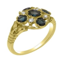 Britanci napravio 9k žuto zlato pravi originalni London Blue Topaz & Diamond Womens Ring - Veličina