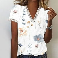 Žene casual majice kratkih rukava Grafički print V-izrez Trendi Ljetni tunijski vrhovi bijele veličine