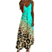 Dyegold plažne haljine za žene cvjetne špagete remen za sunčanje Ležerne ljetne duge maxi haljina Vneck