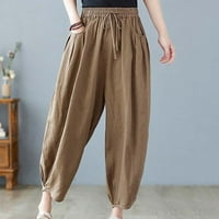 Symoidni ženske ljetne pamučne pantalone - ležerne čvrste sa džepovima pamučna mješavina vrećice sa dnevnim boravkom na prodaju Khaki labave pantalone za žene veličine 2xl