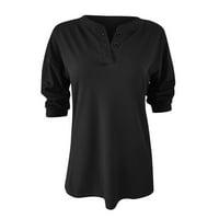Slatke ženske vrhove Dressy casual ženske ležerne tipke punog boja dugih rukava V-izrez Loose majica bluza top crna l