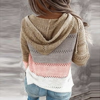 Ženski džemper modni casual bolovni blok V-izrez duge rukave duks s kapuljačom bluza vrhovi šuplji izvlačenja džempera s džemper ružičastom_ xxxl