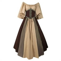 Haljine gotičke haljine Vintage čipka za haljine Renesansa haljina za žene Brown-3x-3x