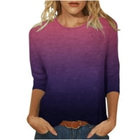 Yyeselk Žene Basic Fall Falls rukavi okrugli vrat Ugodne bluze Modna gradijent boja Loop Fit Pulover Majice za dame ljubičaste XL