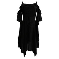 Ljetne haljine za žene Ženska moda Tamna u ljubavi Ruffle rukavi s ramena Gothic Midi haljina crna