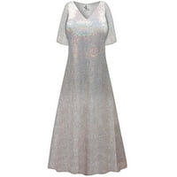 Plus size Petite ženski Visoki V- izrez sa haljinom s kratkim rukavima mekani breskva Aurora Dizajner Ispiši liniju elegantna maxi haljina